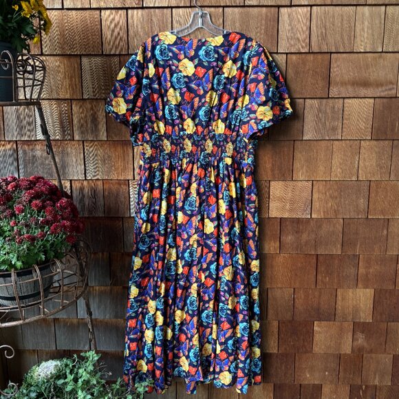 NWT Anthropologie Navy Floral Rose Print Katerina Button-Front Dress Women's 1X - Picture 8 of 15